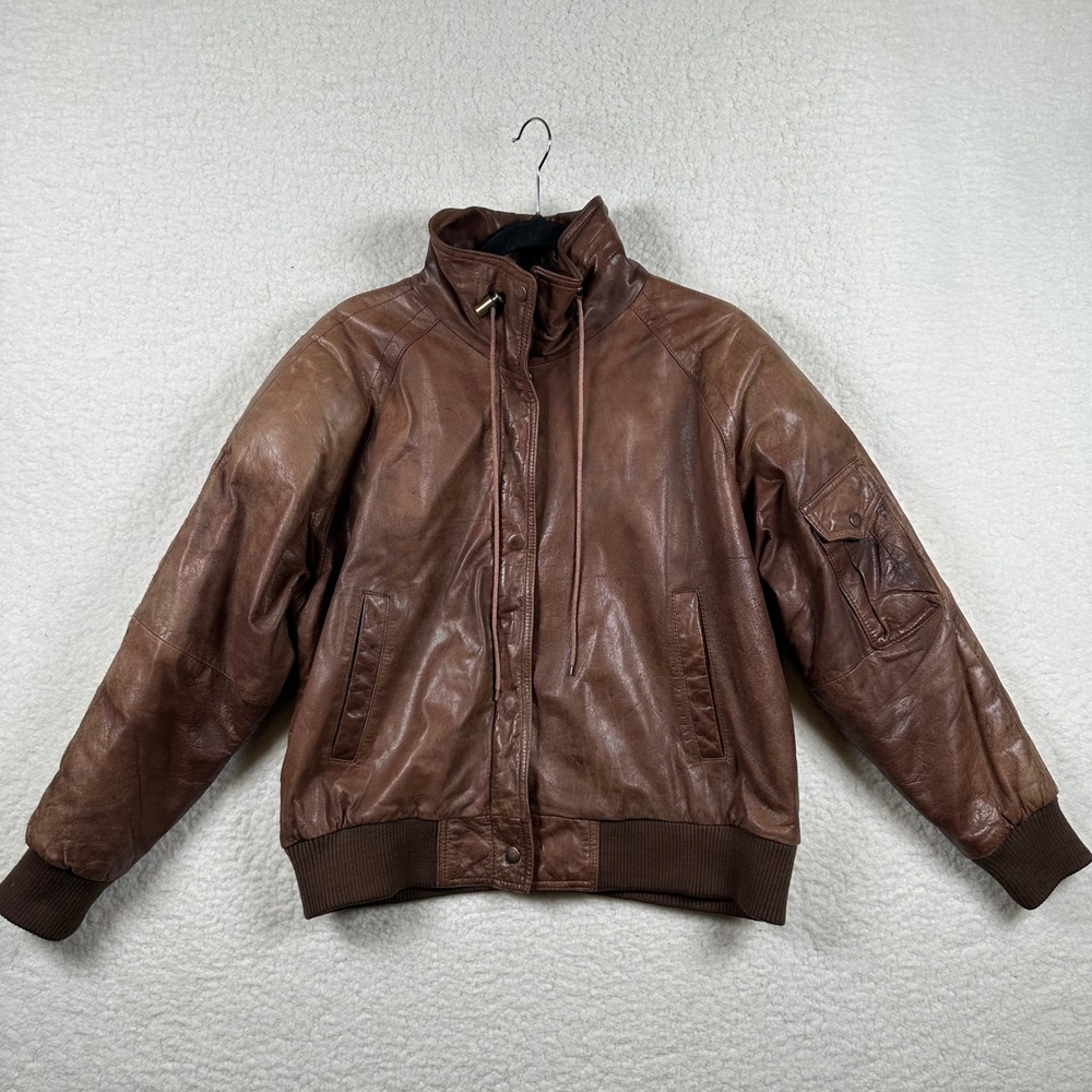 Izzi Eisenhower Brown Leather Bomber Jacket WWII Map Lining Mens Medium Flight